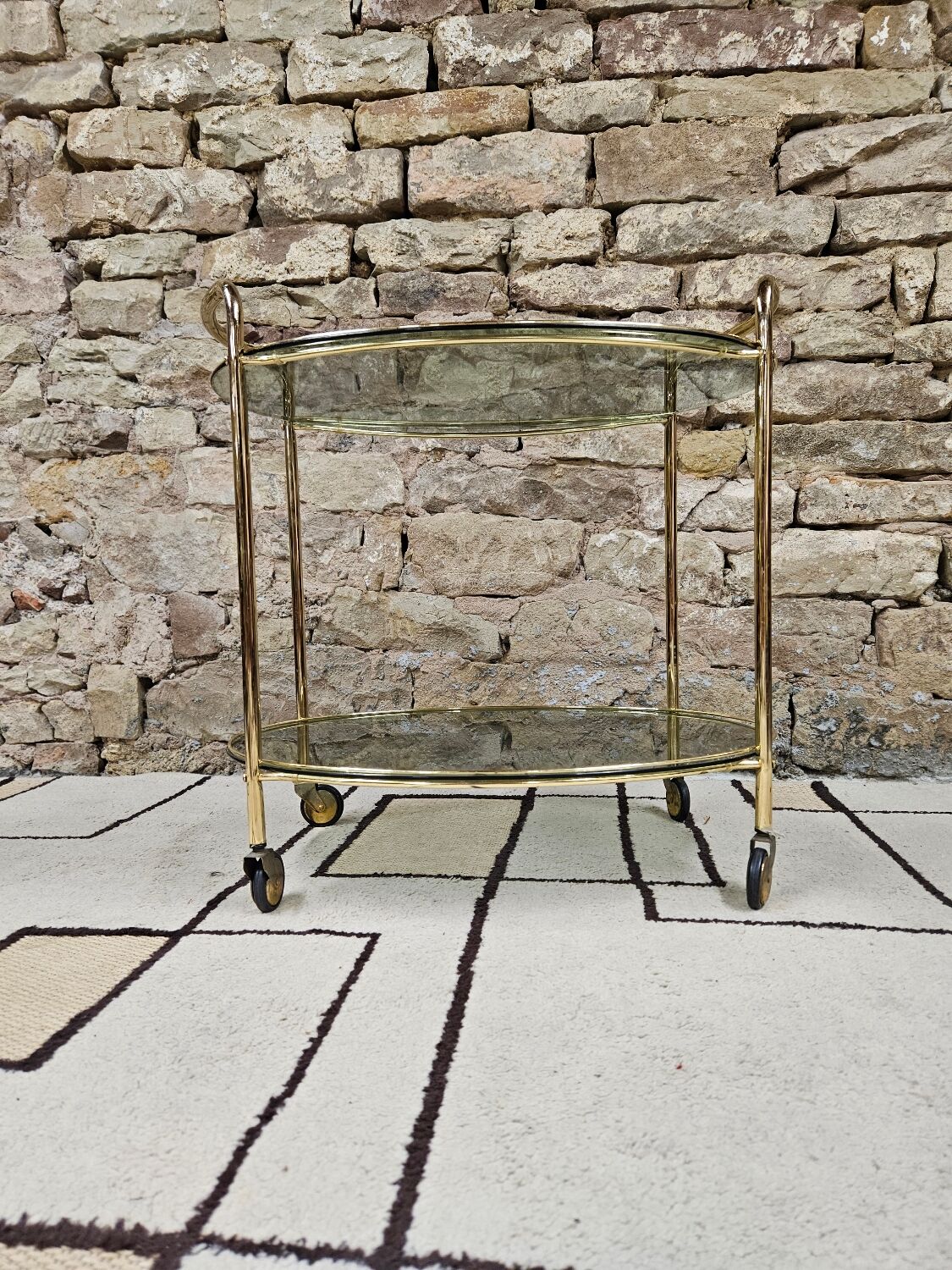 Golden dessert table and smoked glass 1970 vintage