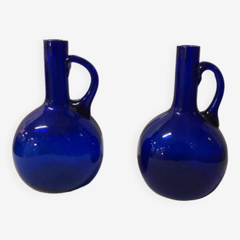 Two cobalt blue antique wine carafes