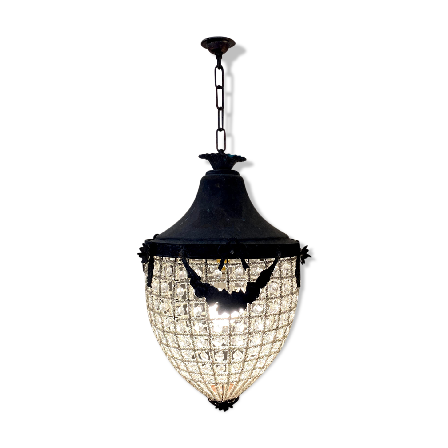 Antique Belgium Beaded Acorn Chandelier