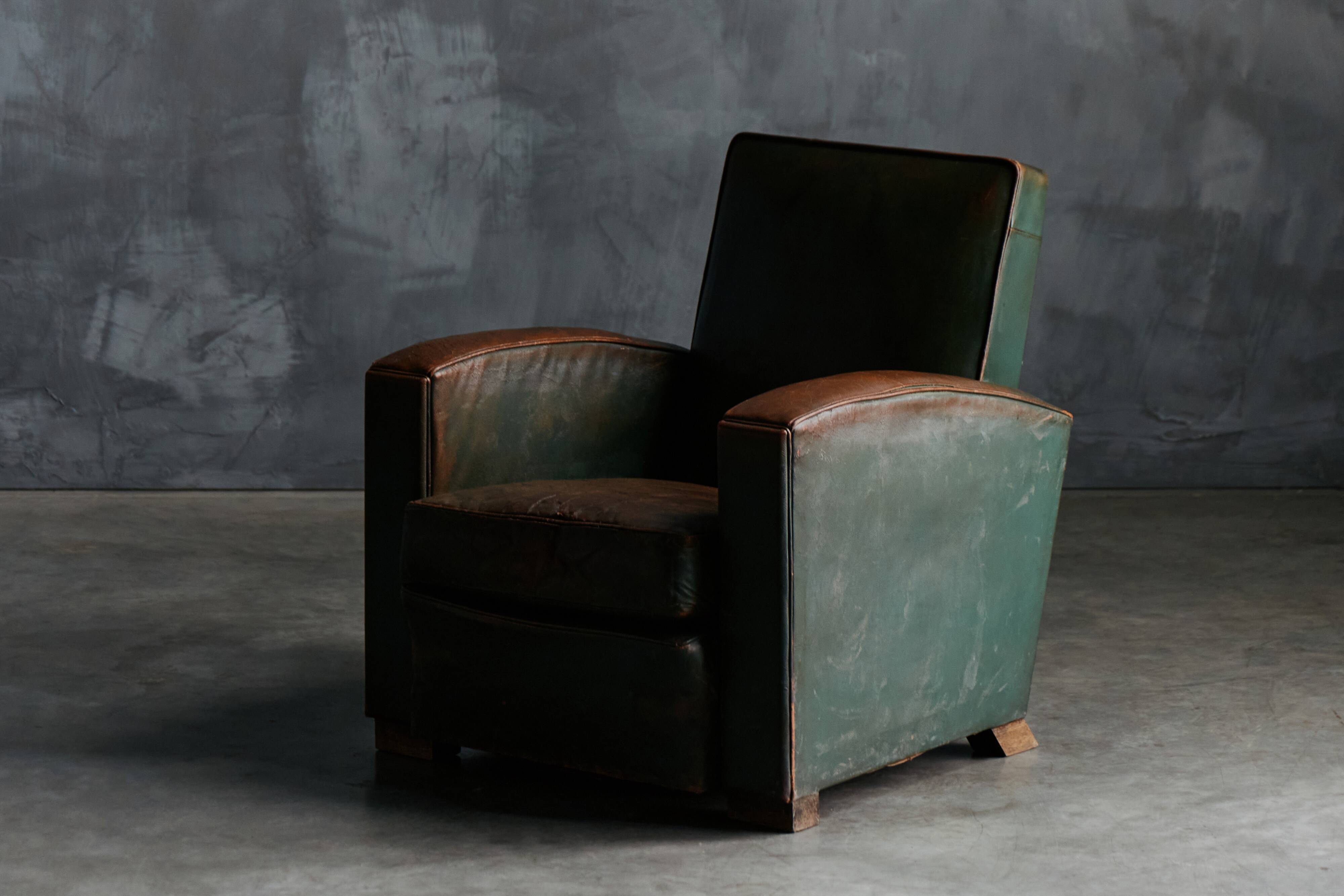 Art Deco Leather Club Chairs, France, 1930s