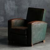 Art Deco Leather Club Chairs, France, 1930s