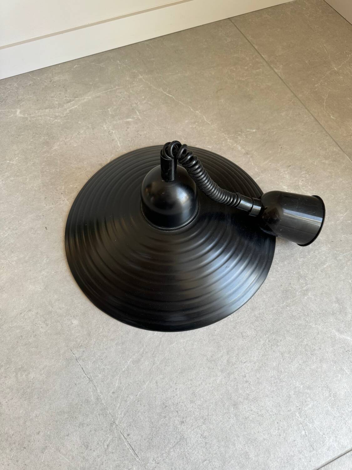 Pair of black metal pendant lights made in Belgium