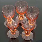 5 verres anciens à pied rose vintage