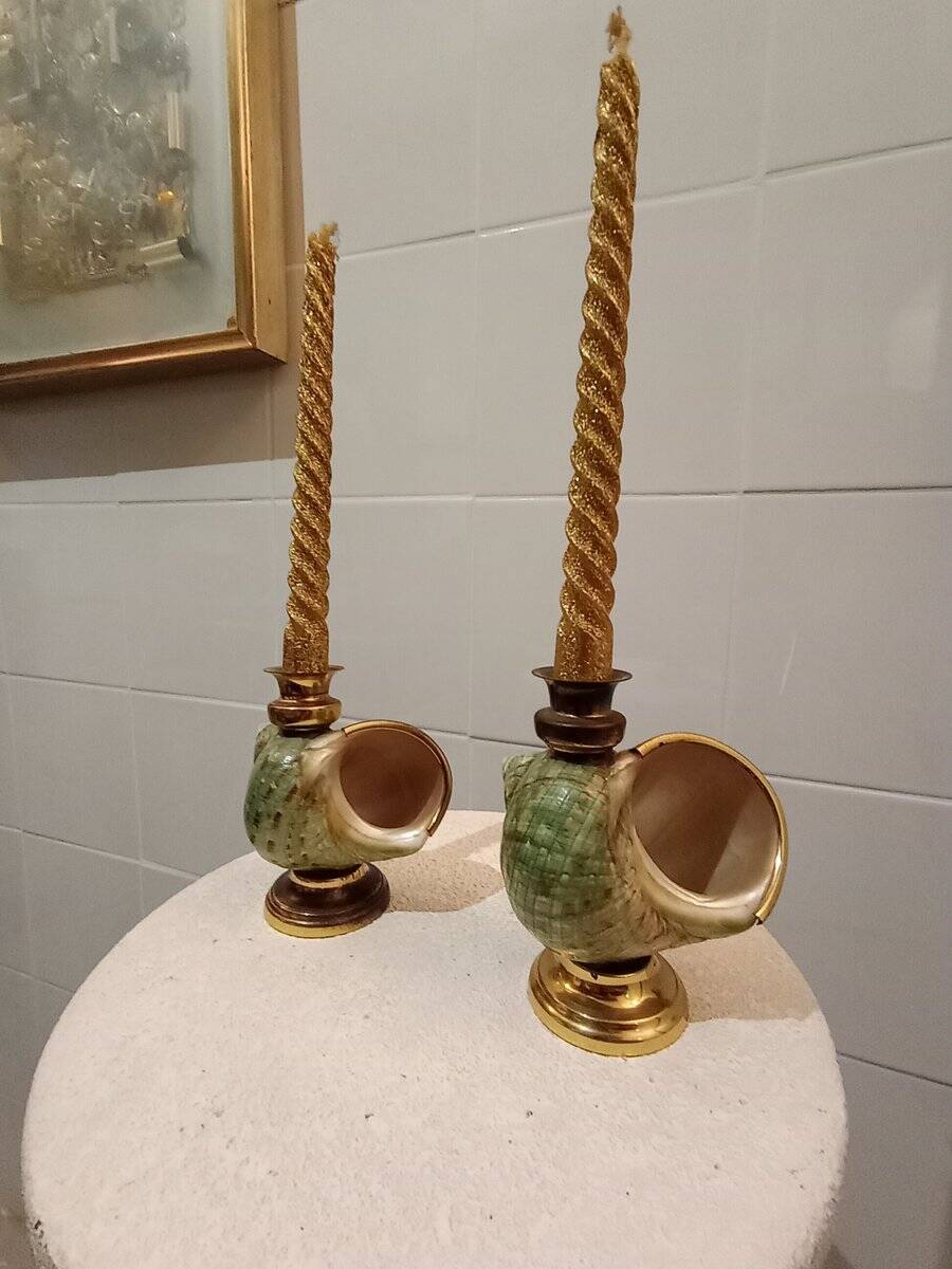 Shell candelabra, 1980s, set of 2