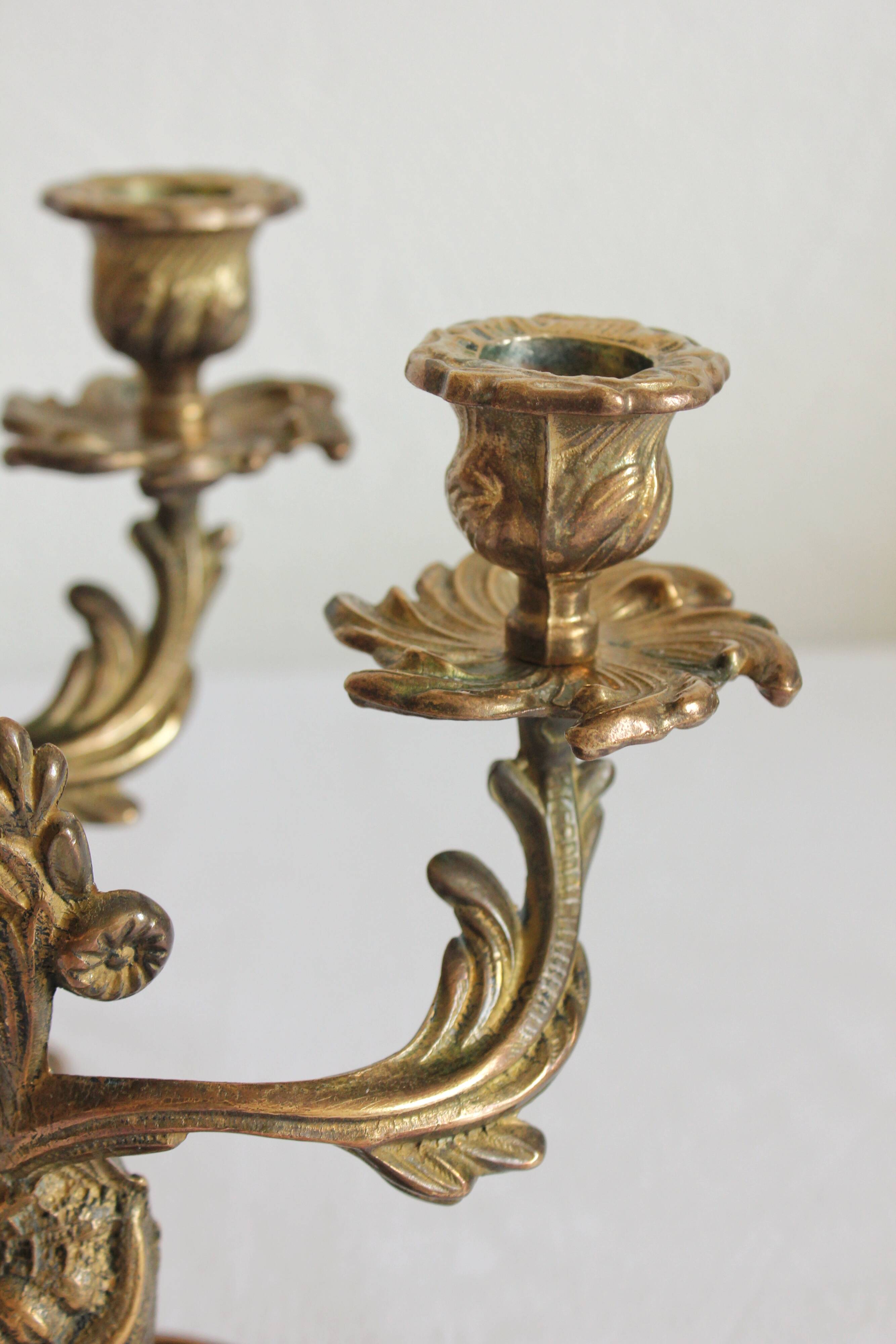 2 chandeliers bougeoirs deux bras en laiton doré vintage