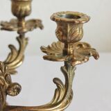 2 vintage gilded brass two-arm candlesticks