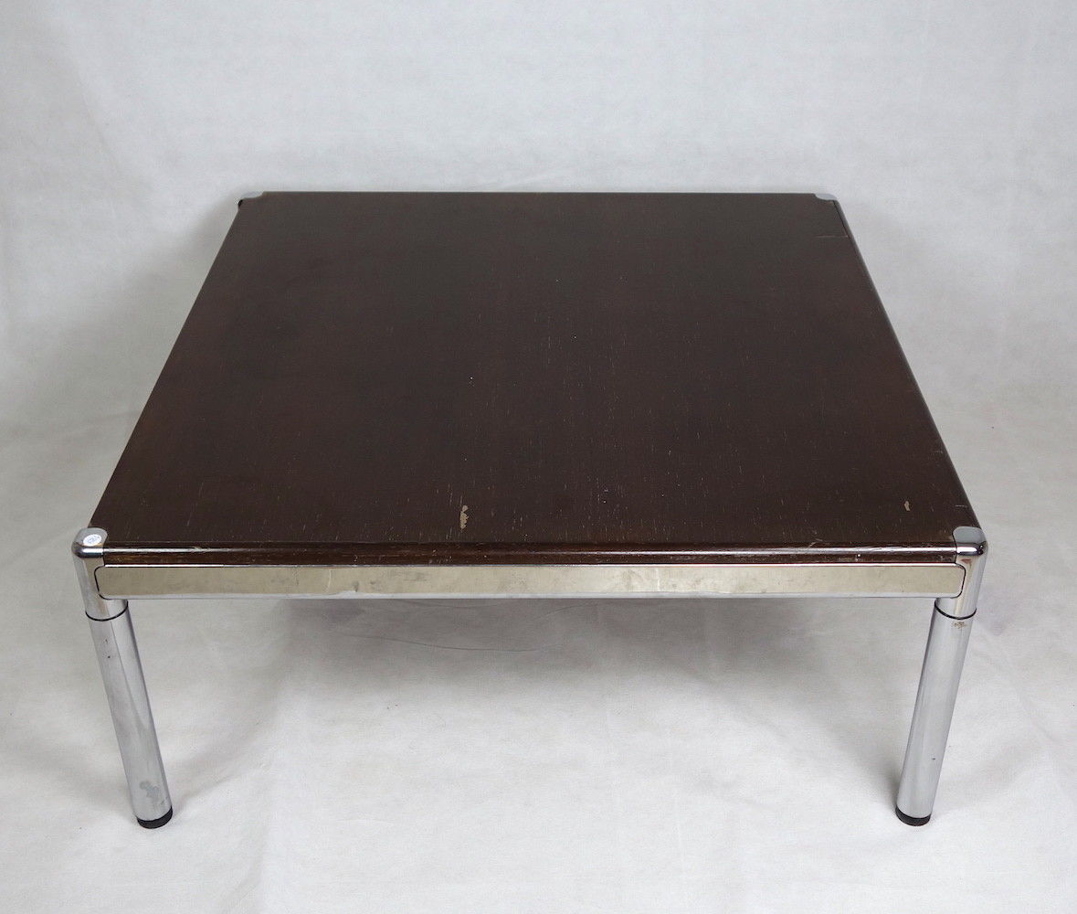 Table basse vintage bois et métal circa 1970