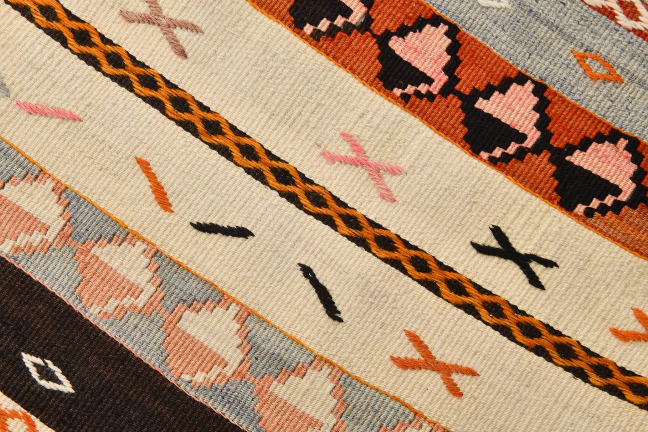 3x12 Pastel Tons Handwoven Pattern Kilim Rug, Rug For Hallway