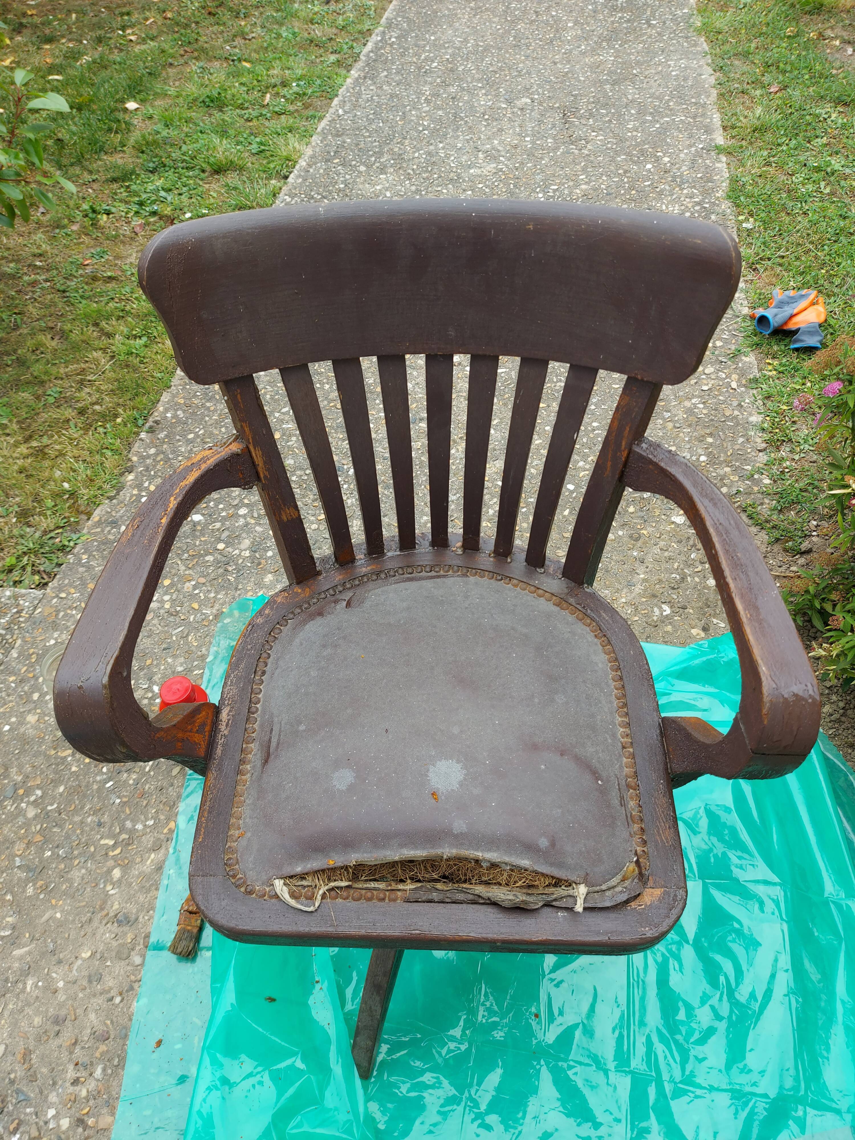 American armchair solid oak and swivel and tilting leather early twentieth fully restored