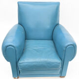 Club armchair in blue leather