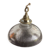 Vintage striped glass holophane pendant light