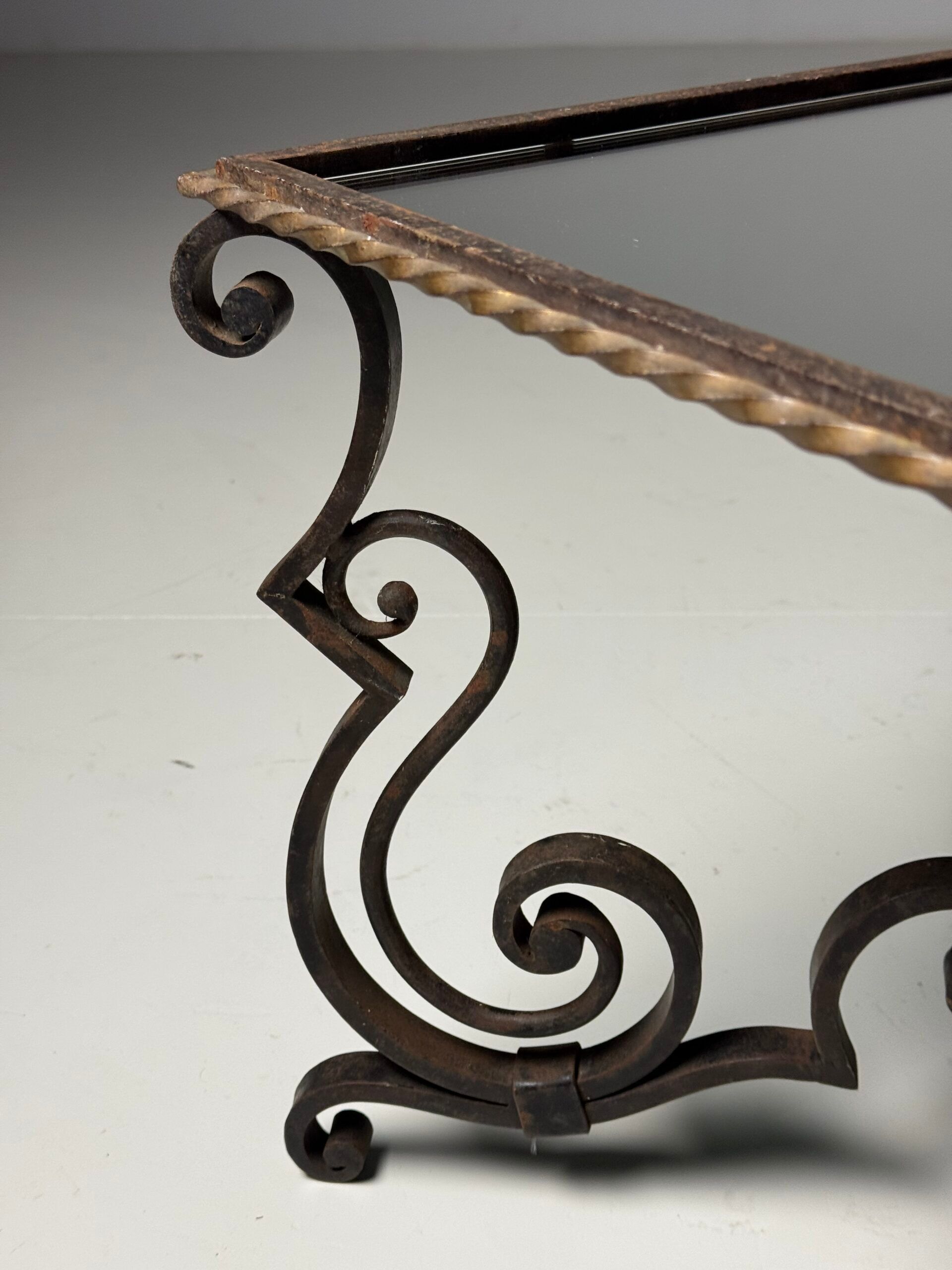 Wrought iron coffee table with mirror glass