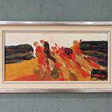 1965 Mid-Century Modern Swedish "Connection", Abstract Framed Oil Painting by Ivar Morsing