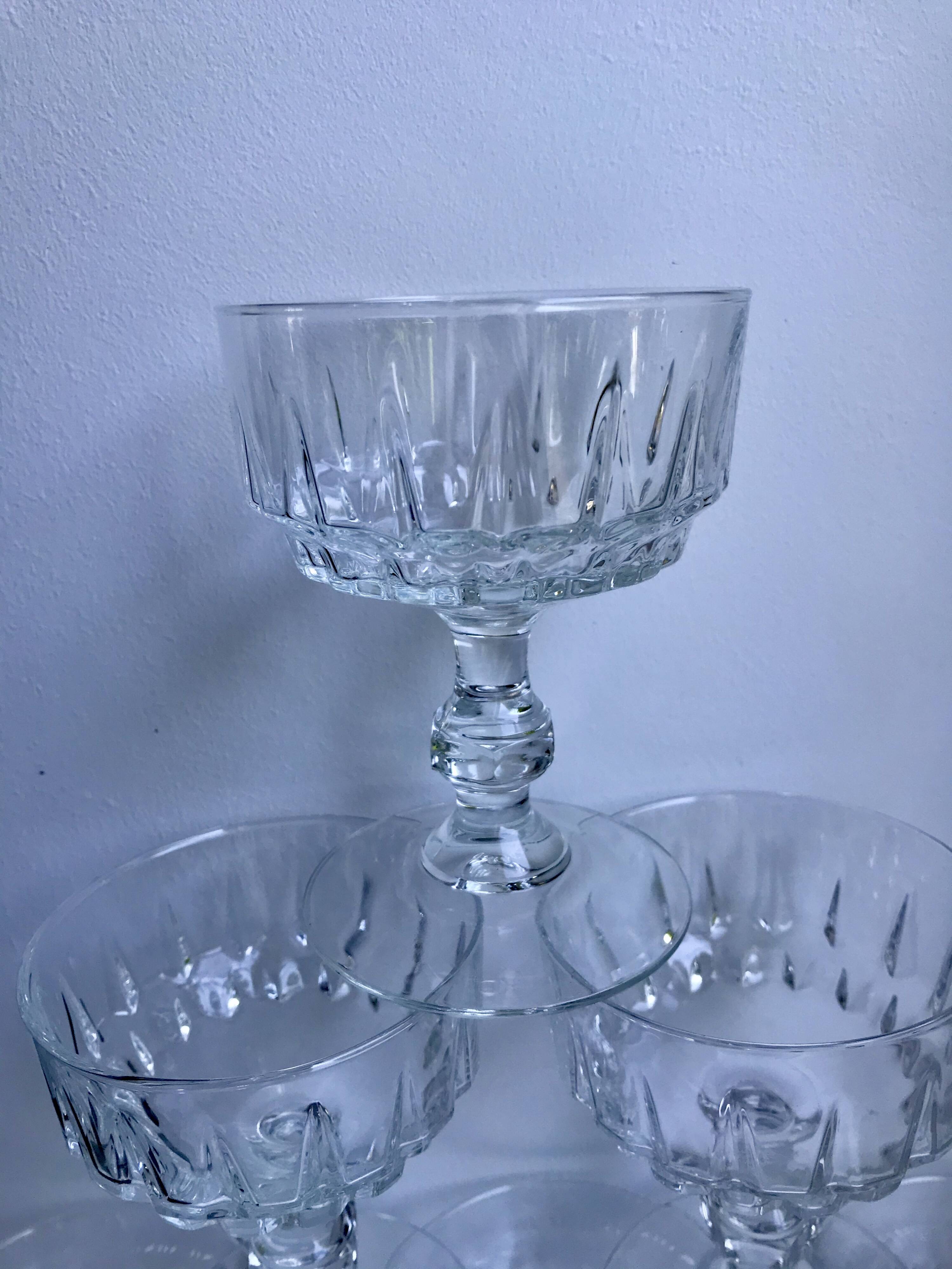 Set of 6 mismatched crystal champagne glasses 50-60s