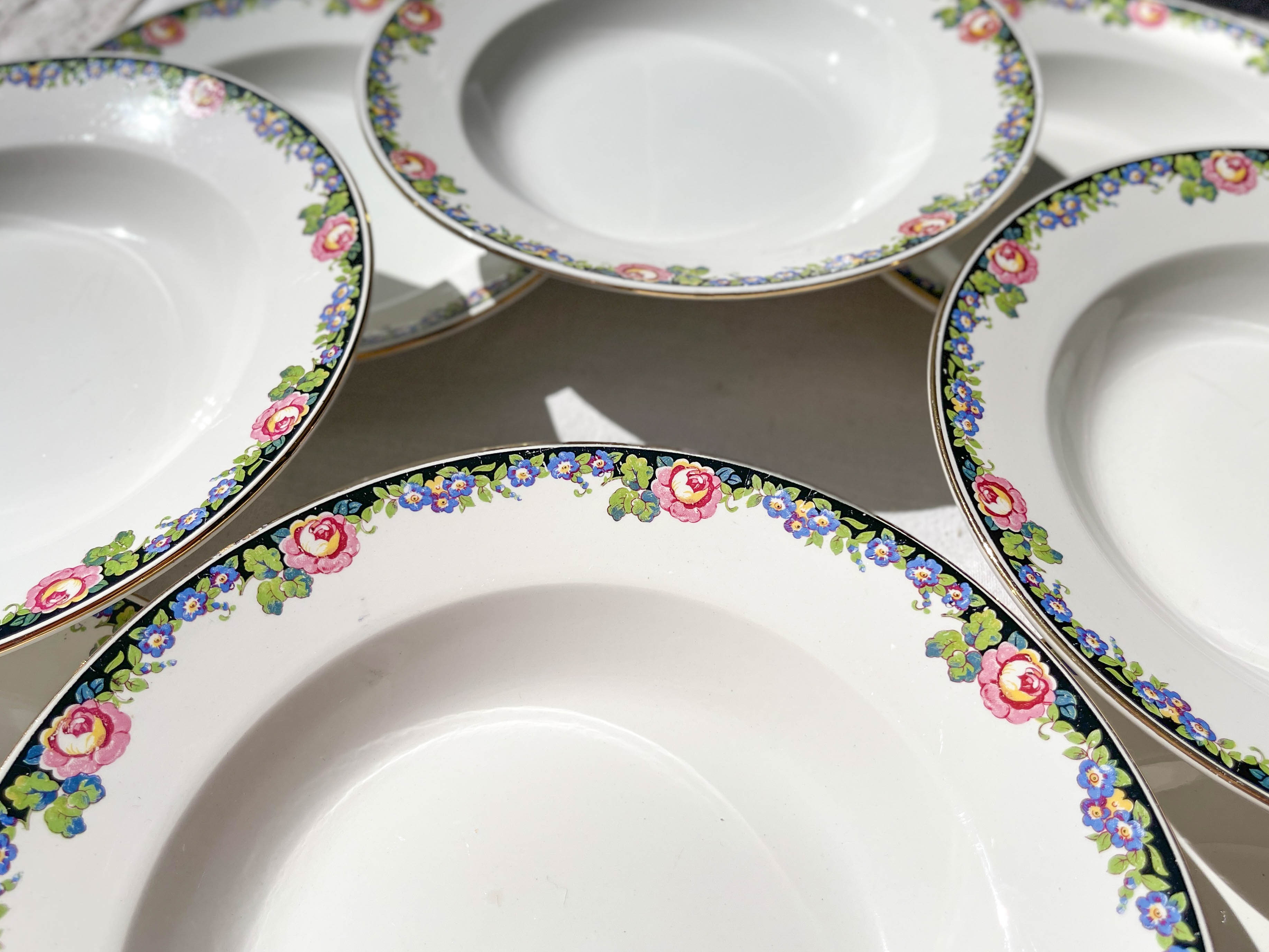 8 Digoin opaque porcelain soup plates with floral pattern "3984" ~