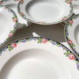 8 Digoin opaque porcelain soup plates with floral pattern "3984" ~