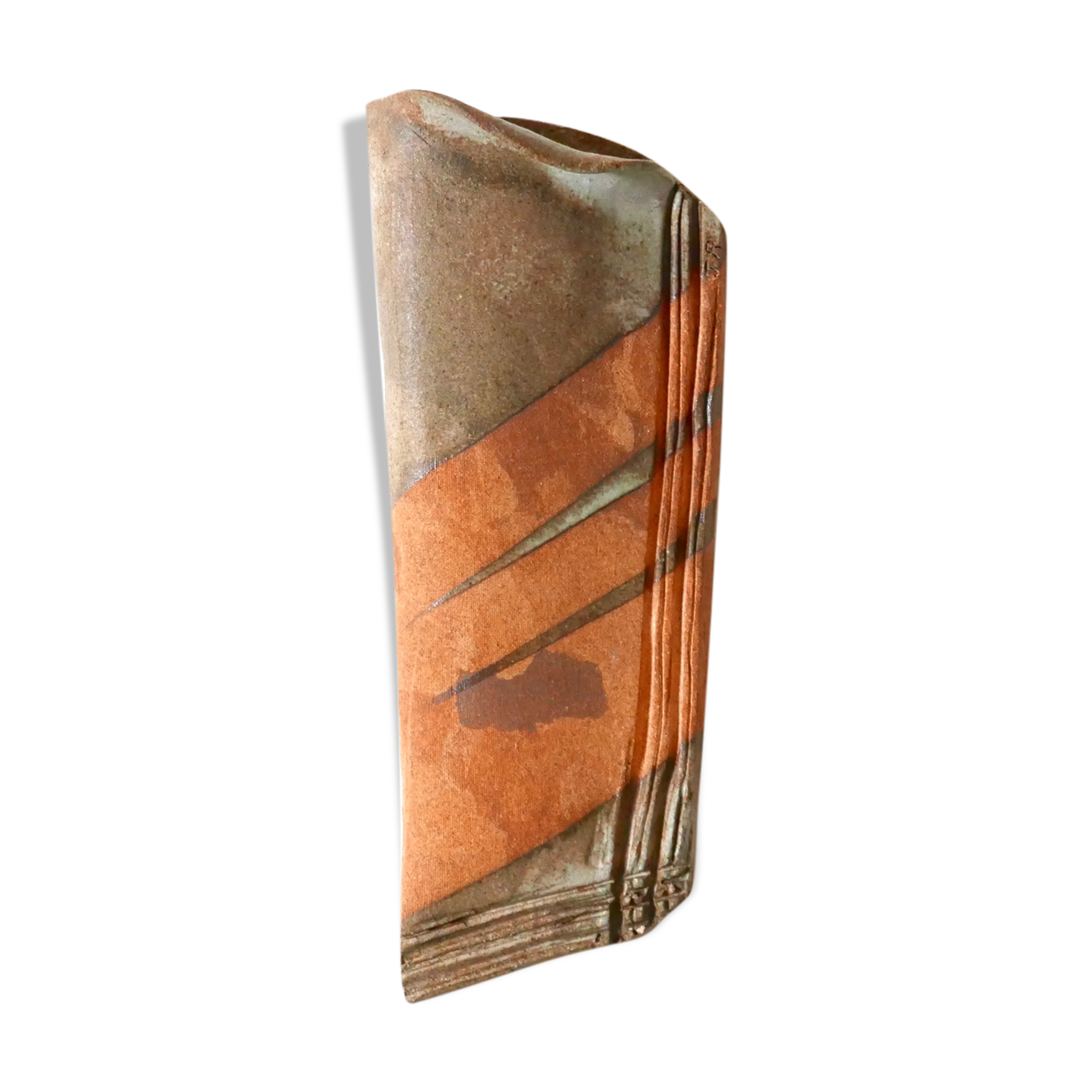 Signed sandstone wall vase, 70s