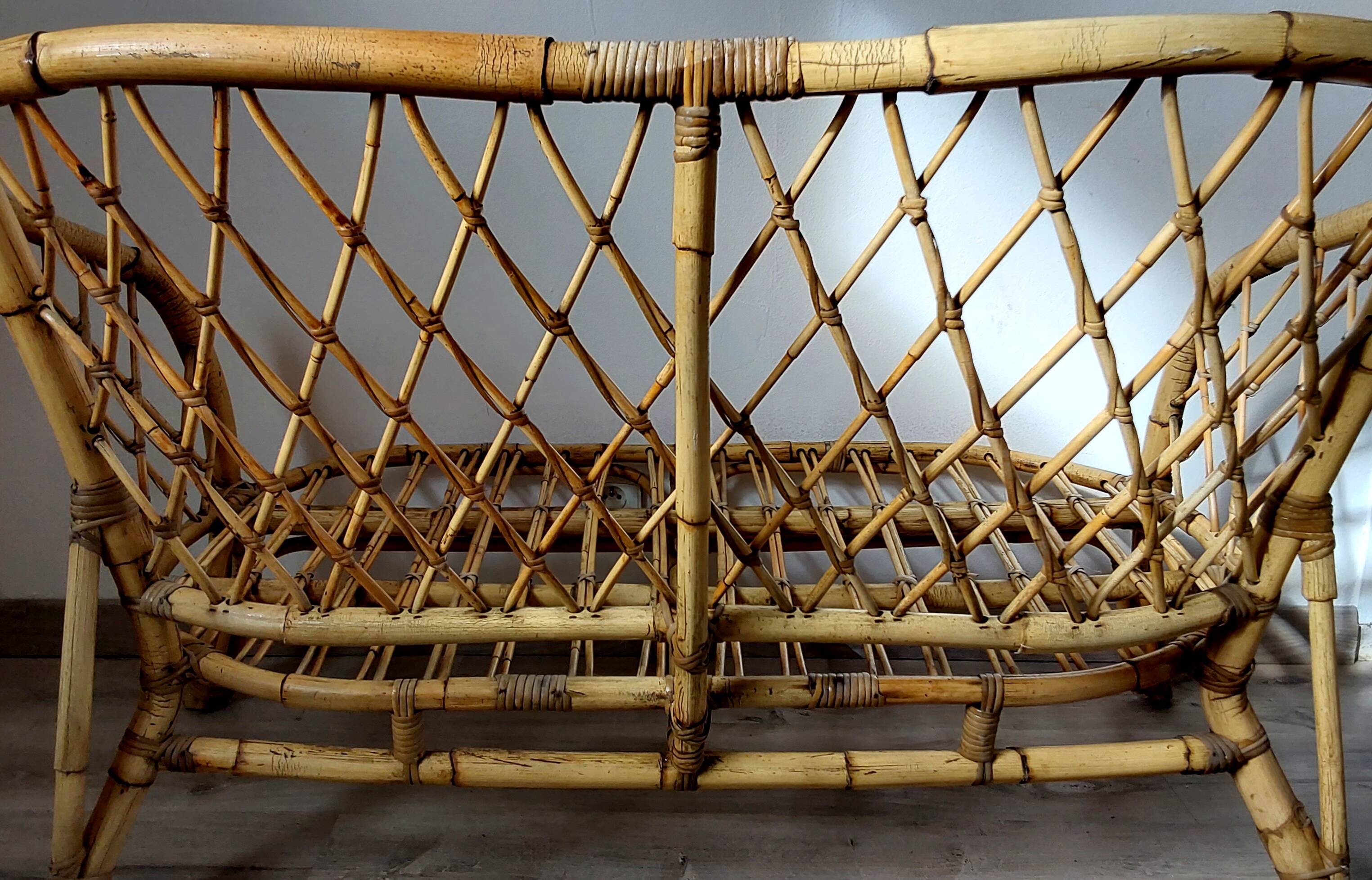 Banquette en rotin vintage