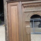 19th-century solid oak entrance door with three openings, including frame.