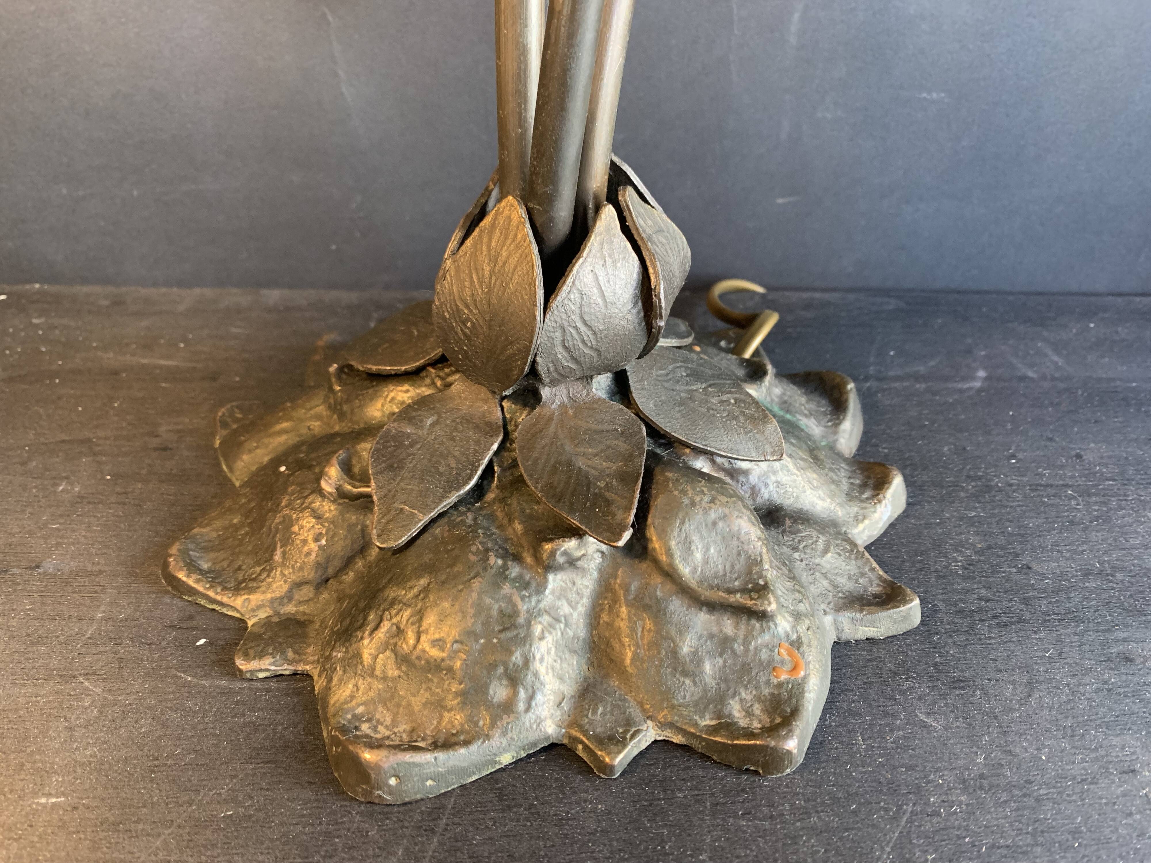 Large signed Art Nouveau style bronze sculpture lamp