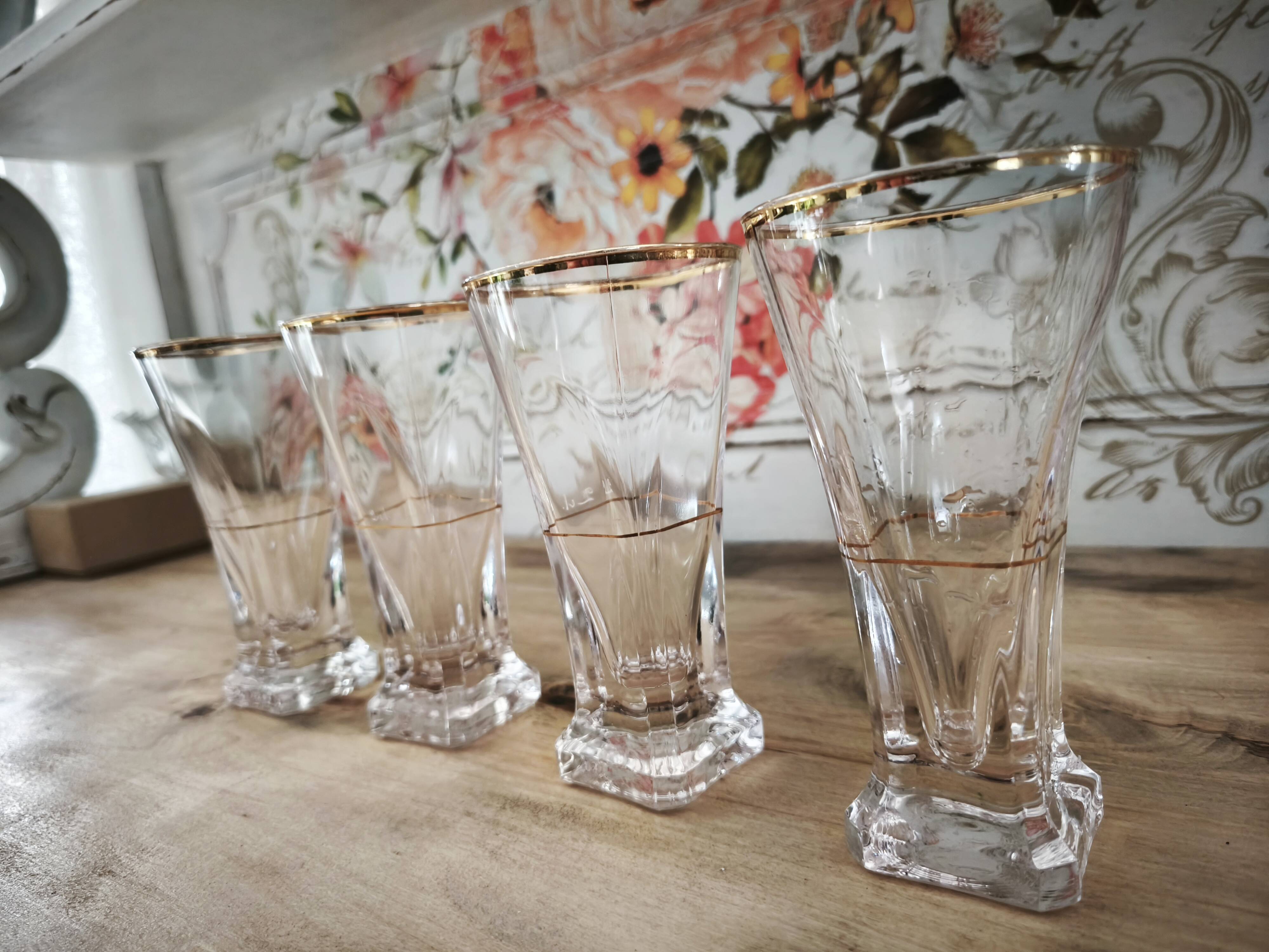 Lot de 4 verres à pastis Bistrot anciens avec marque de dosage