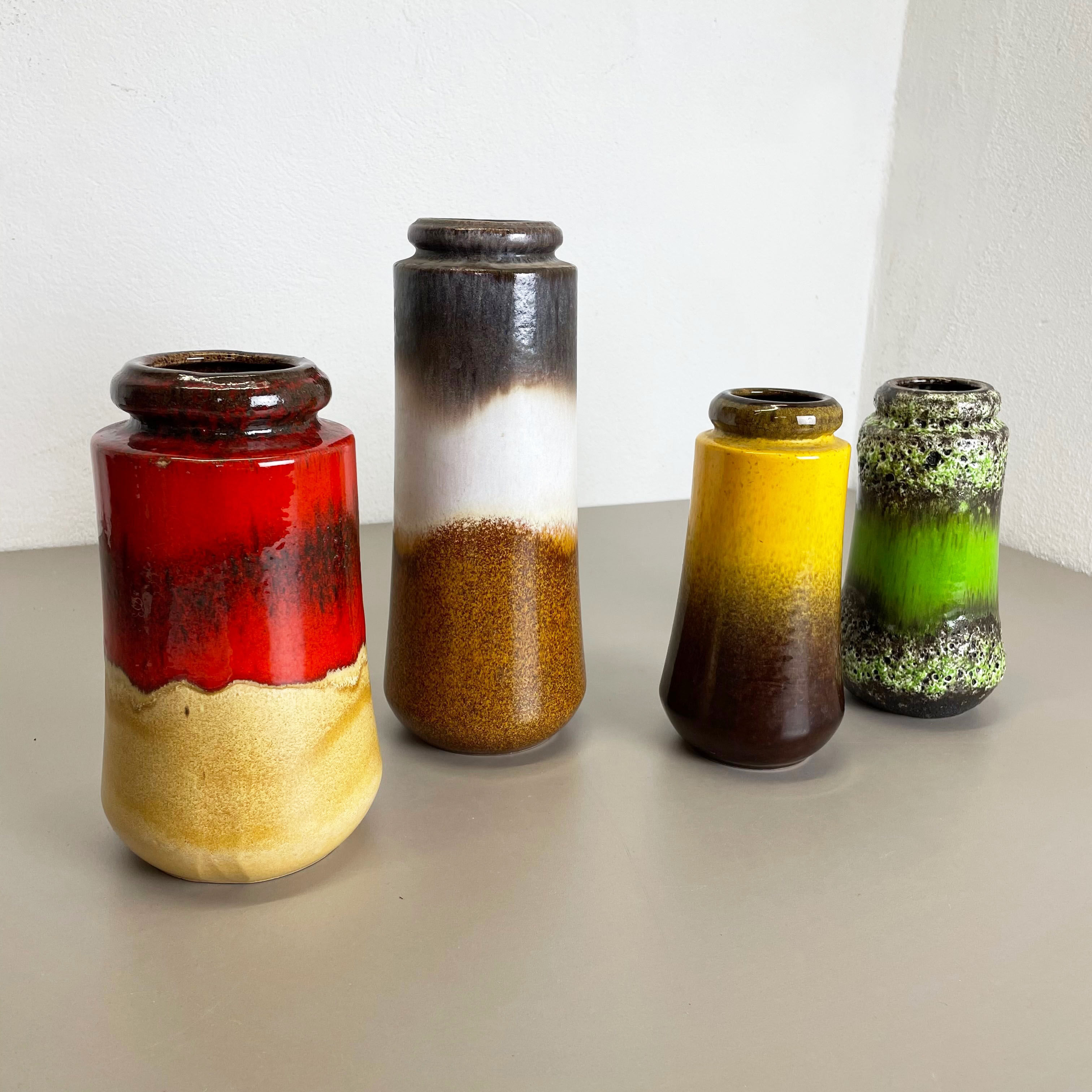Set of Four 1970s Pottery Fat Lava "multicolor" Vases Made by Scheurich, Germany