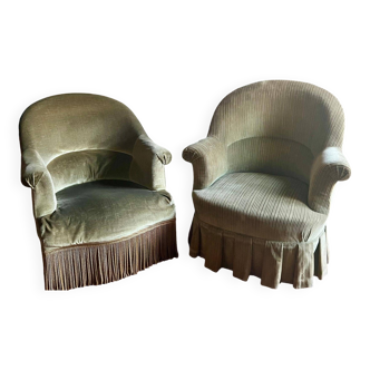 2 fauteuils crapaud verts, années 50