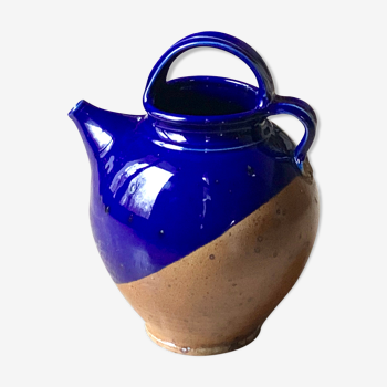 Gargoulette, poterie Corse en grès, émaillage partiel bleu, années 70