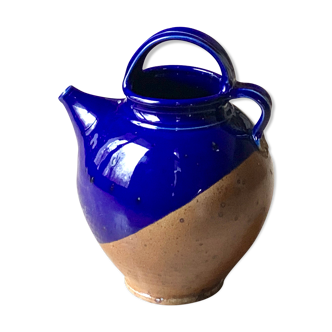Gargoulette, poterie Corse en grès, émaillage partiel bleu, années 70