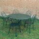 Salon de jardin 1 table 2 fauteuils 3 chaises fer forgé vert wagon