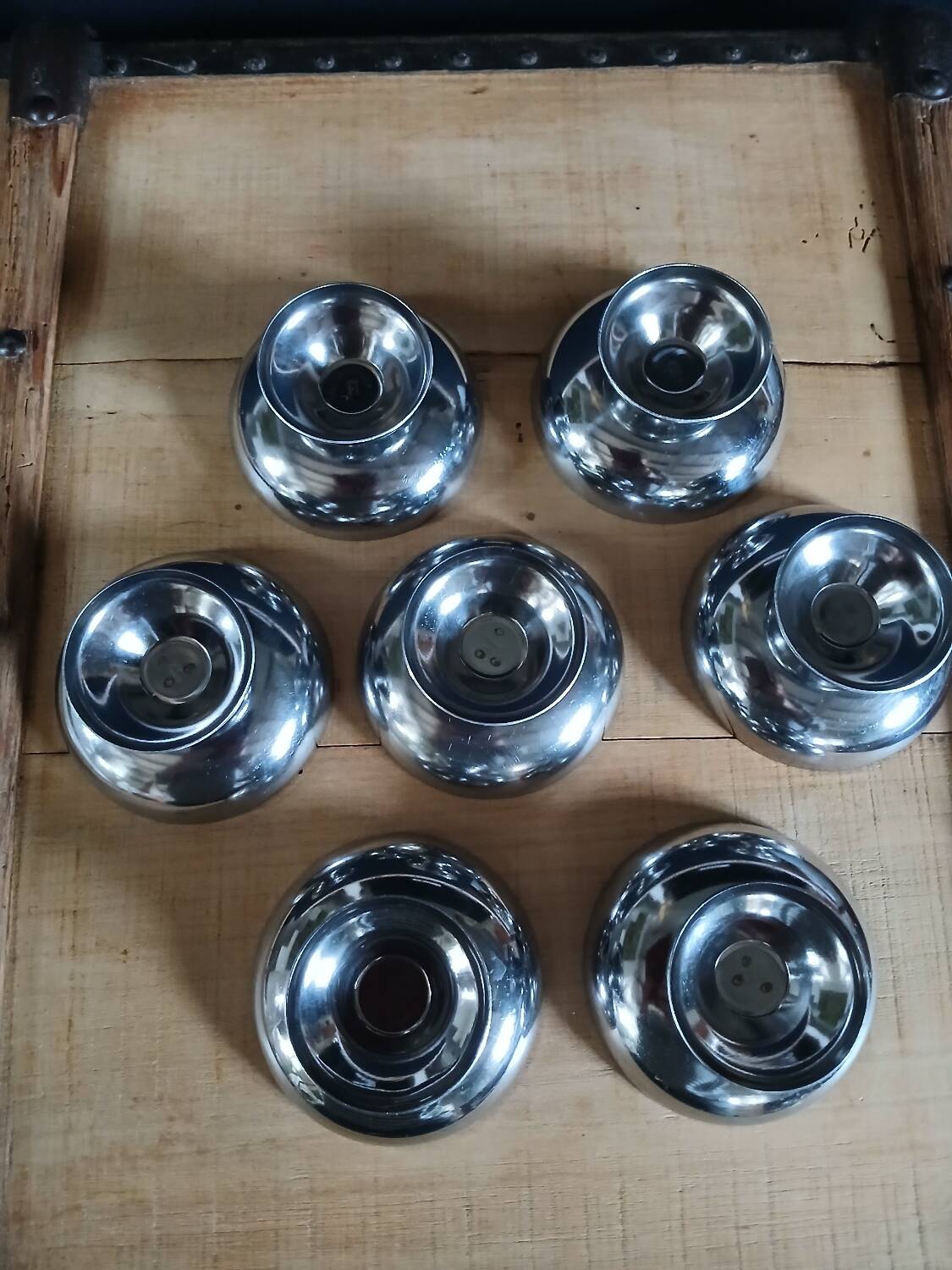 7 antique stainless steel ice cream cups