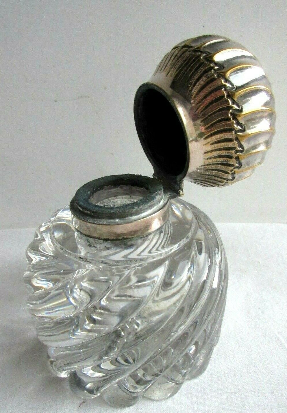 Large round inkwell 1.1 KG crystal Baccarat bamboo torso, silver hat Louis XV
