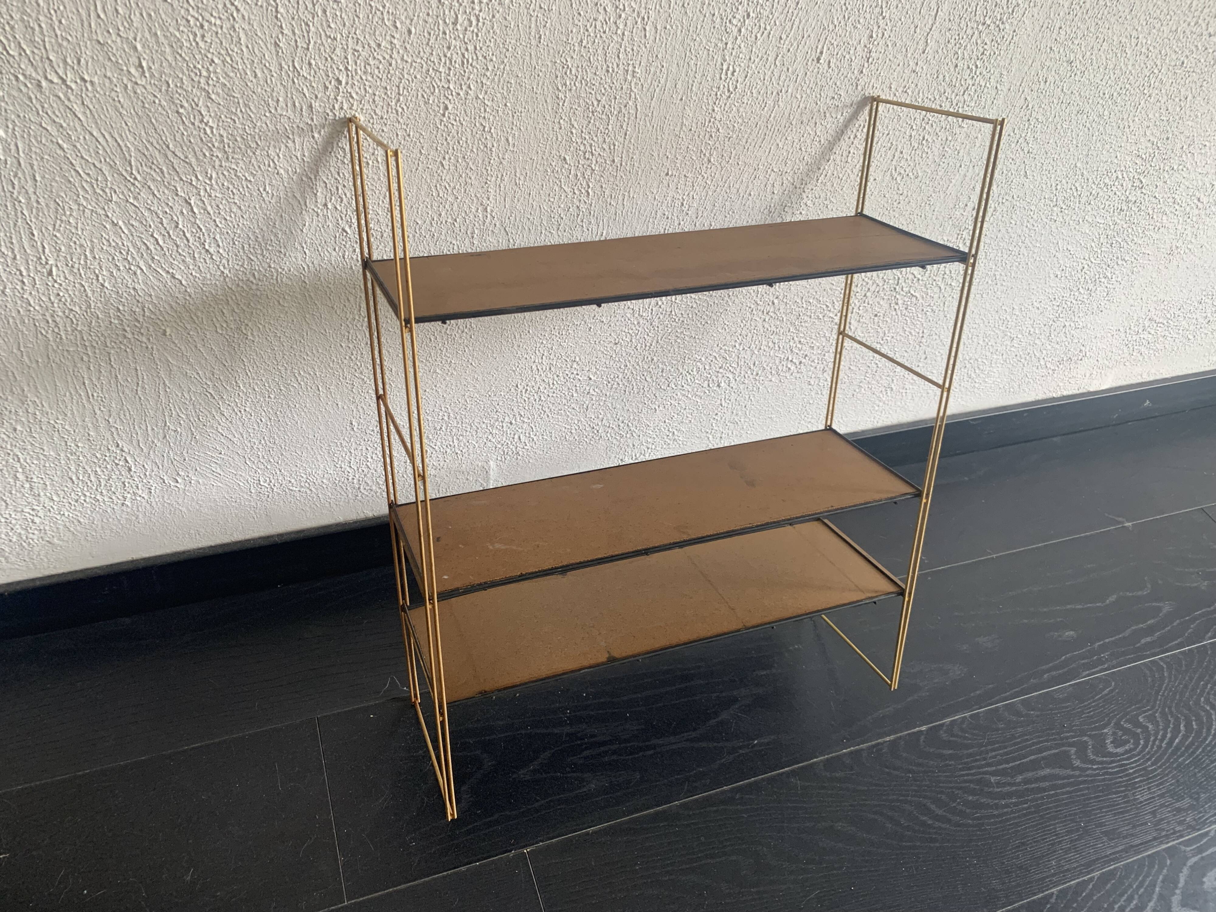 Vintage 1960 String wall shelf in gold wood - 60 x 50 cm
