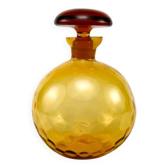 1930s Scandinavian Art Deco Dimpled Amber Glass Spherical Decanter