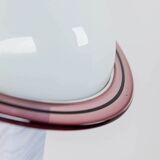 Lampe de table en verre de Murano bleu avec base en métal chrome foncé et abat-jour à rayures de mûre – style Memphis des années 1980, Italie