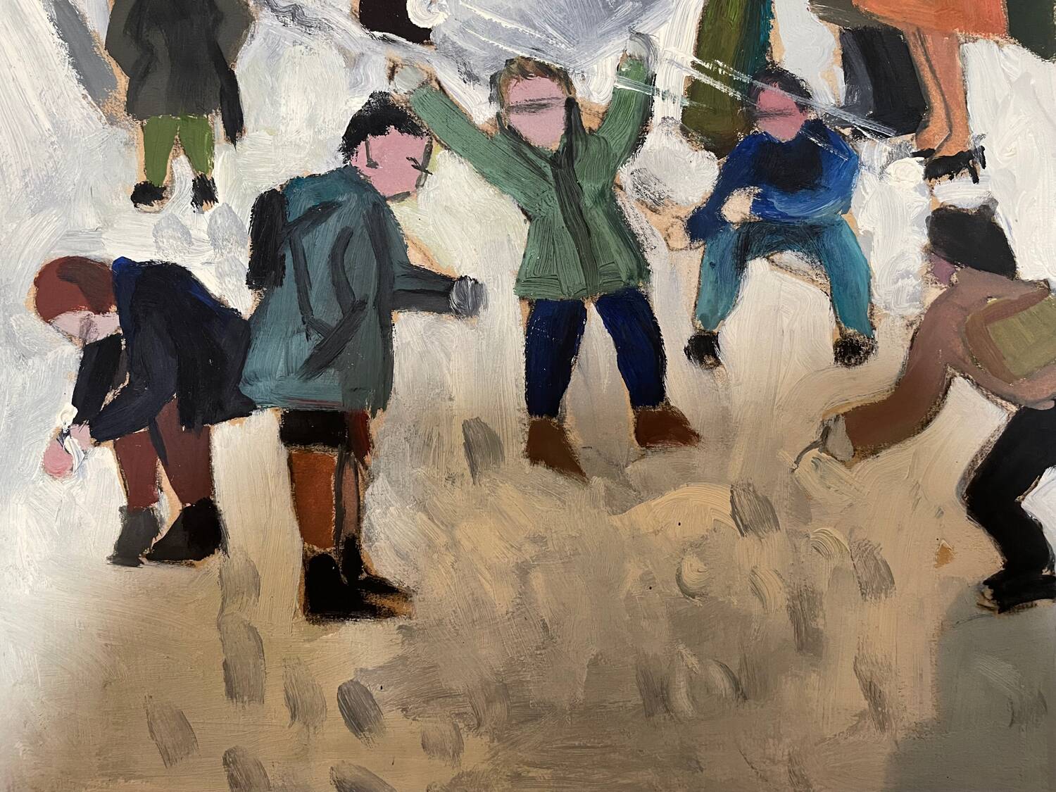 Painting children playing in the snow signed Guiet XXE