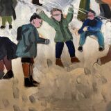 Painting children playing in the snow signed Guiet XXE