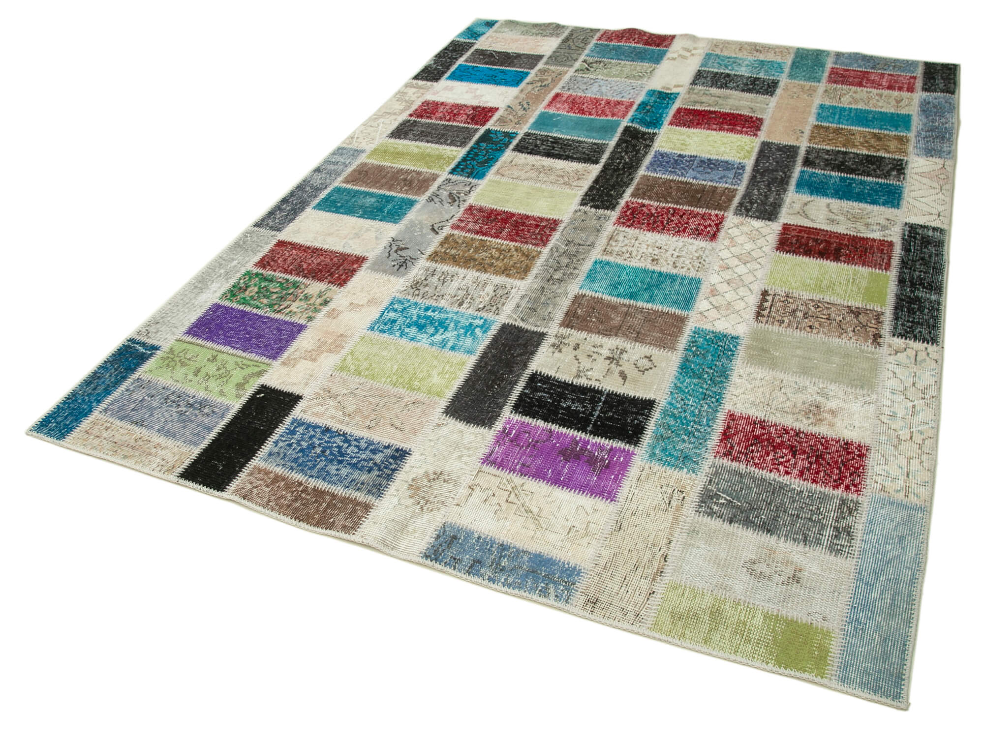 Handwoven anatolian contemporary 178 cm x 246 cm multicolor patchwork carpet