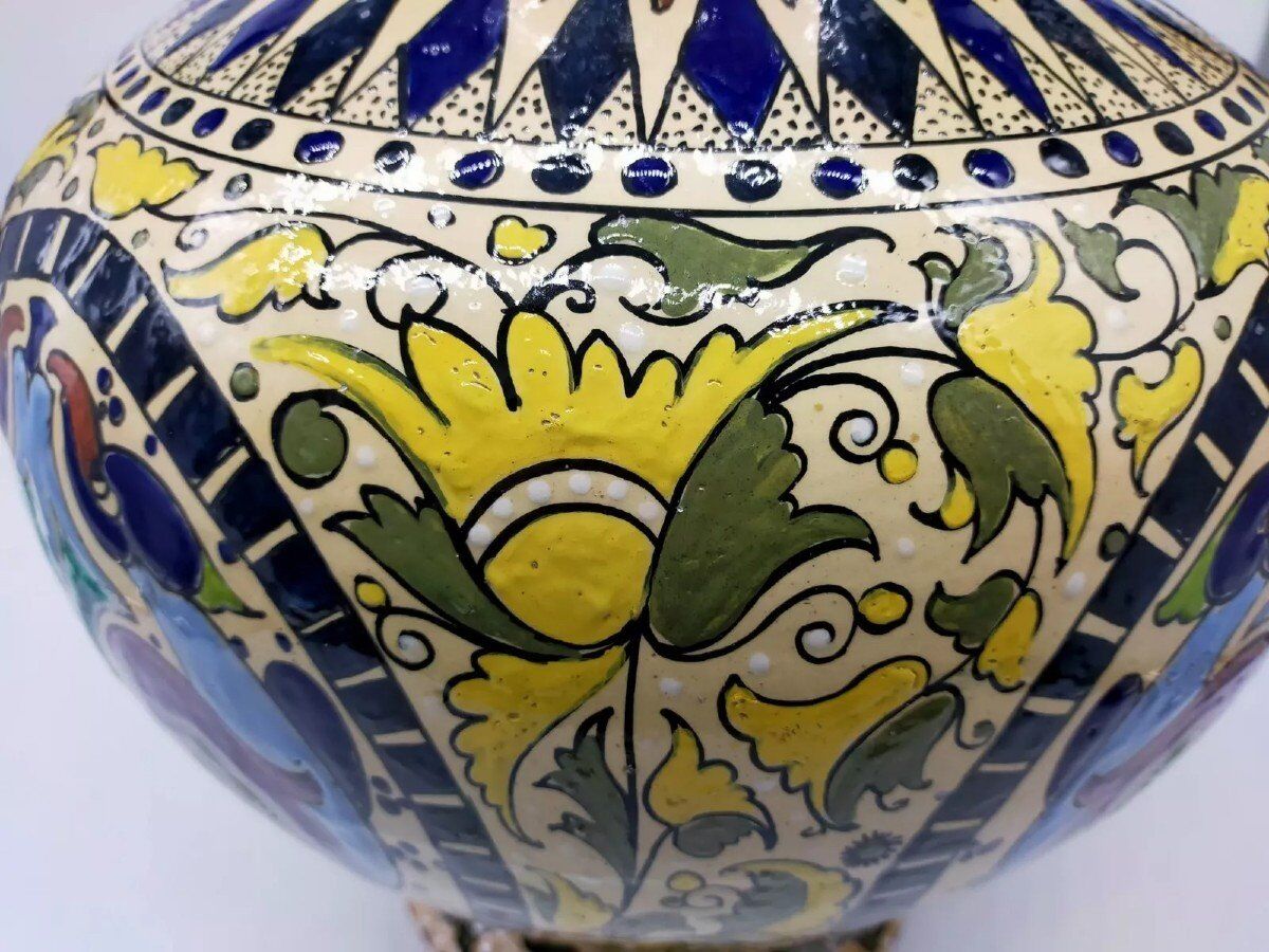 Vase En Majolique Art Nouveau
