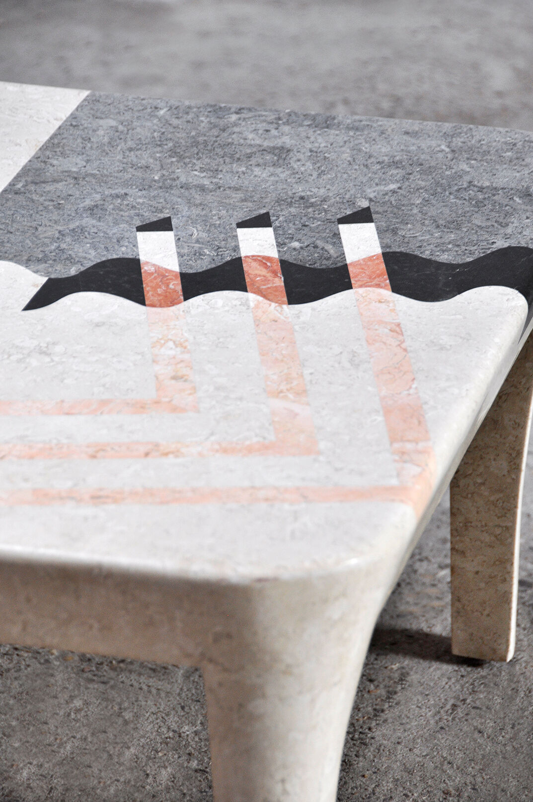 Vintage Geometric Tesselated Faux Stone Coffee Table, Italy 1980's