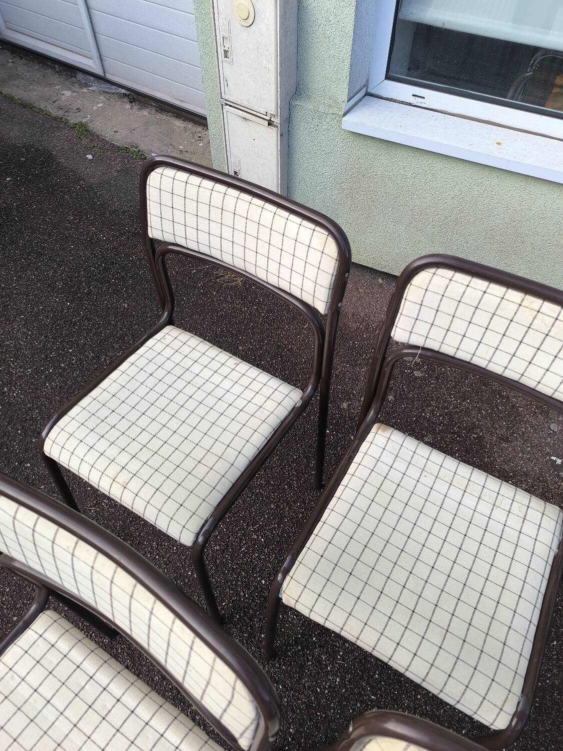 Set of 12 vintage Danish metal and fabric chairs