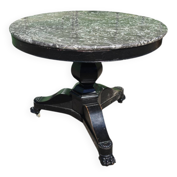Empire dining table in blackened wood and grey marble, 19th century.