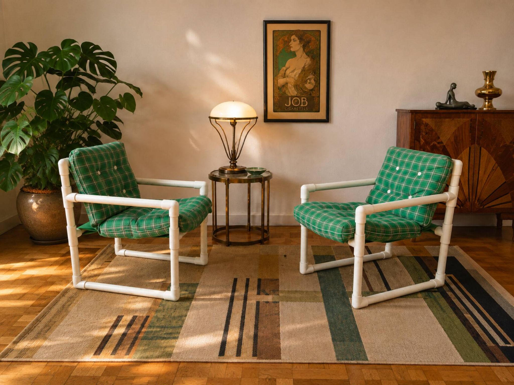 Pair of vintage tubular armchairs from the 70s and 80s, luxury design.
