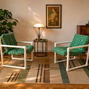 Pair of vintage tubular armchairs from the 70s and 80s, luxury design.