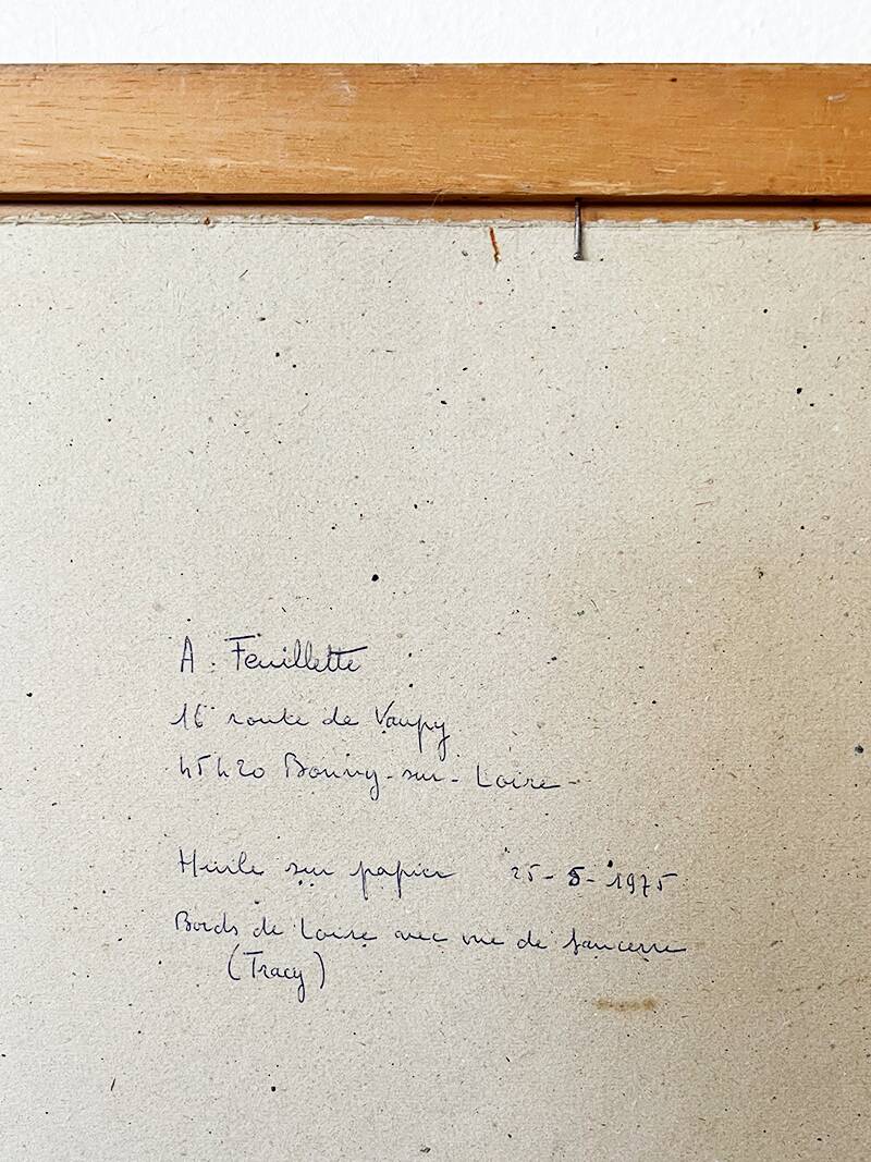 Painting "Banks of the Loire", Oil on paper, framed