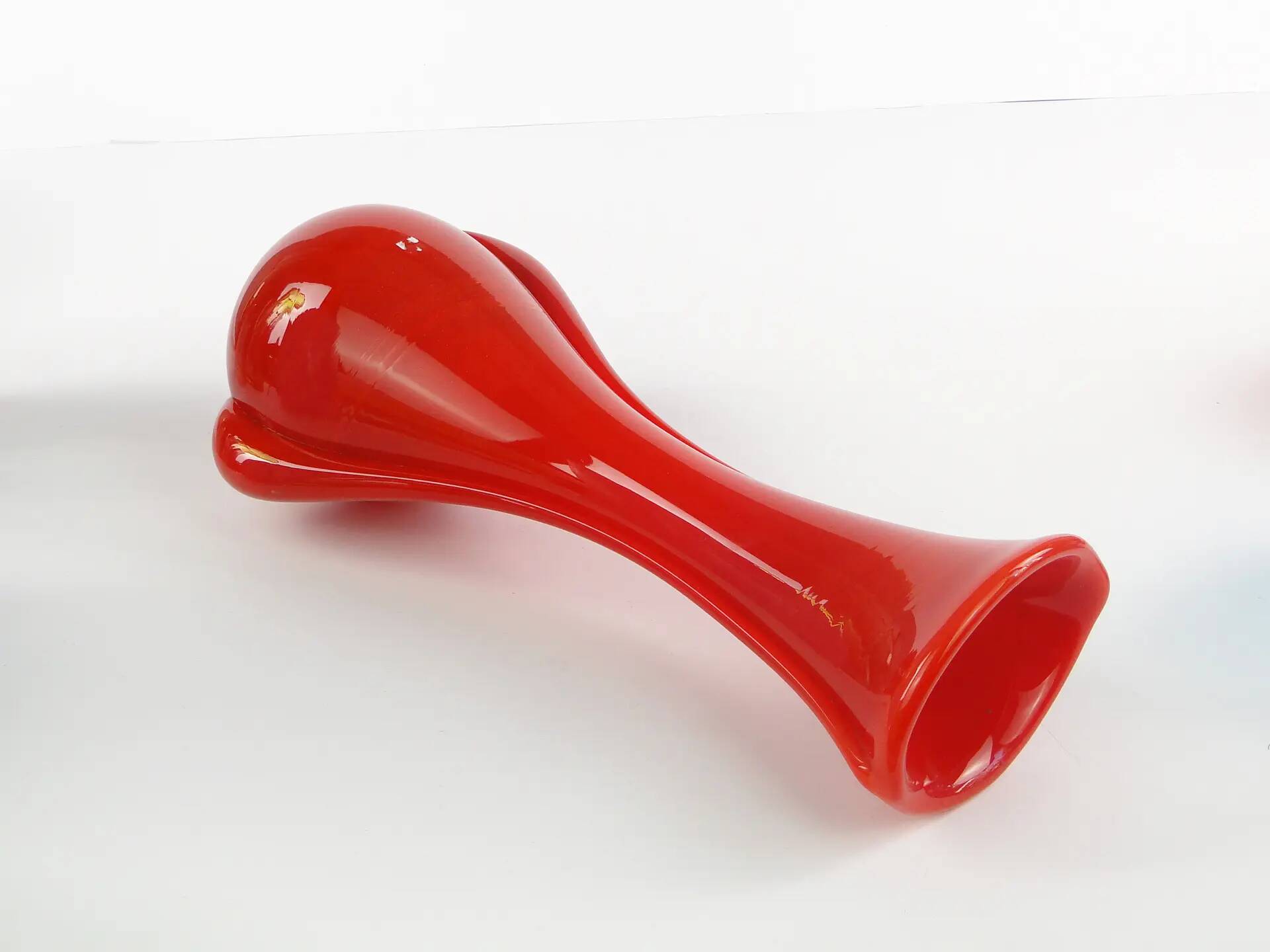 Mid-century modern vase, red glass, Poland, 1970s