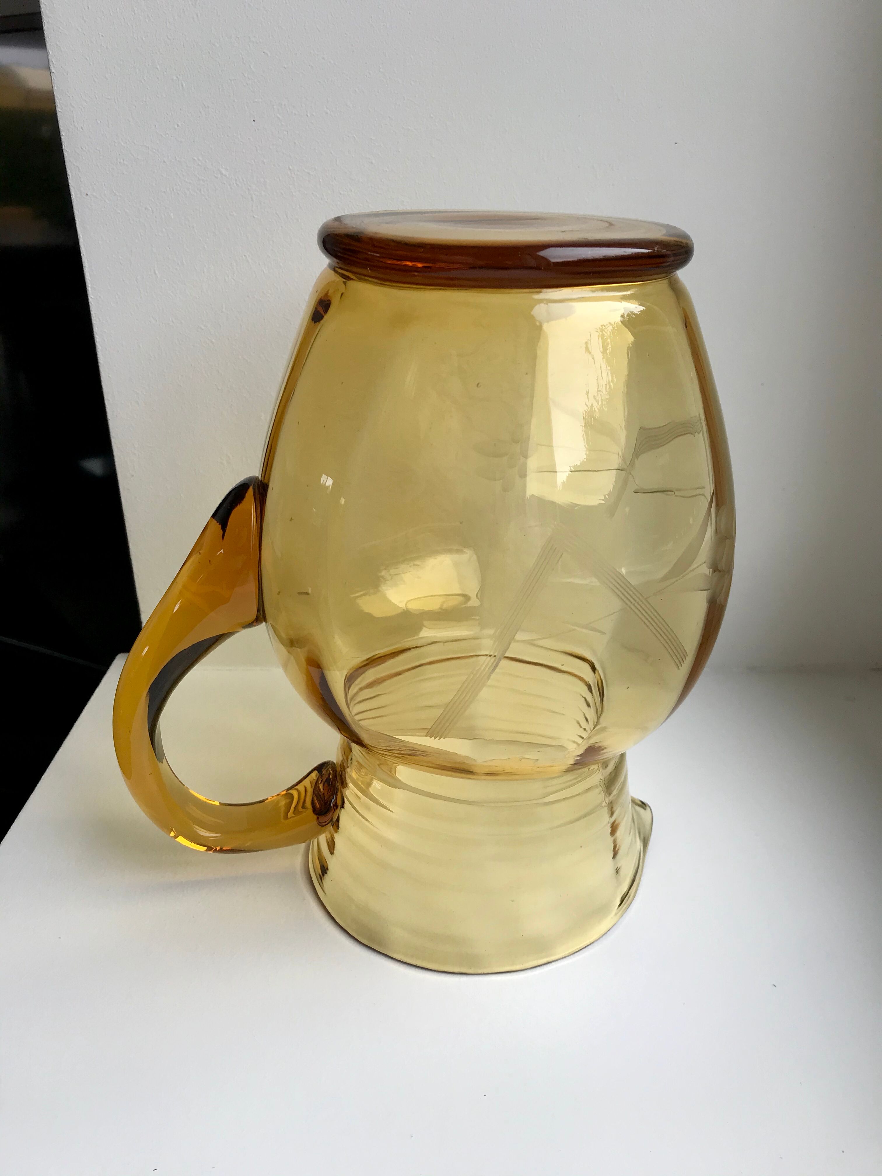 Amber engraved glass decanter 50s