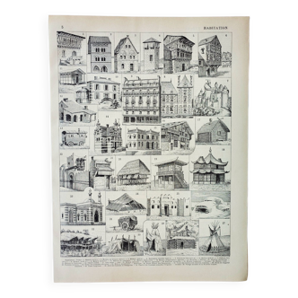 Old engraving from 1898 • Old dwelling 2, architecture • Original and vintage poster