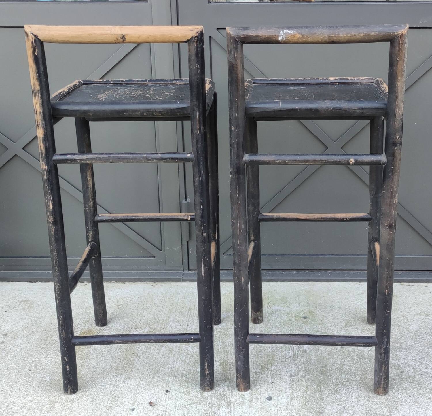 Pair Of Vintage Stools In Painted Bamboo/Vintage Bar/20th Century Design