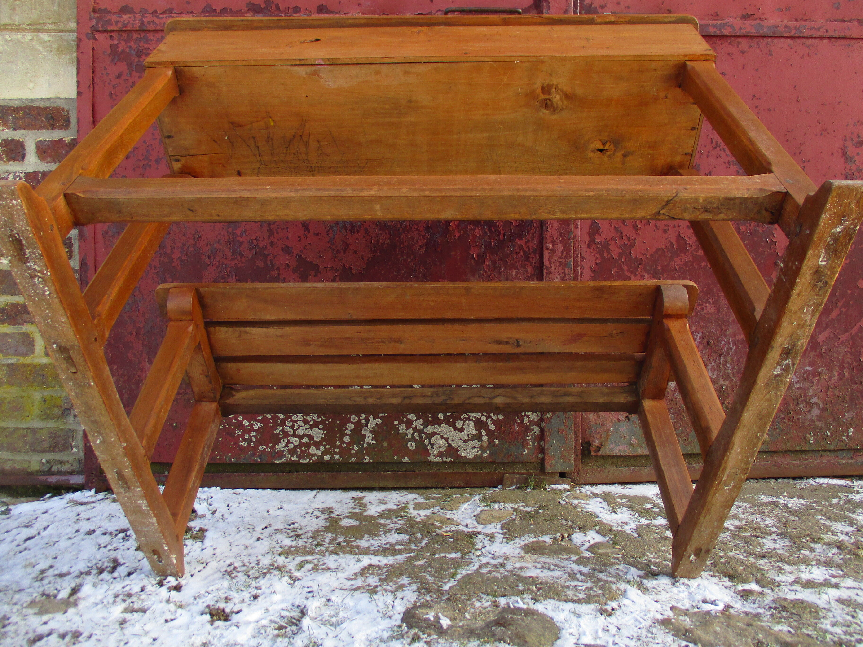 Former double office desk wood chene solid chevillee